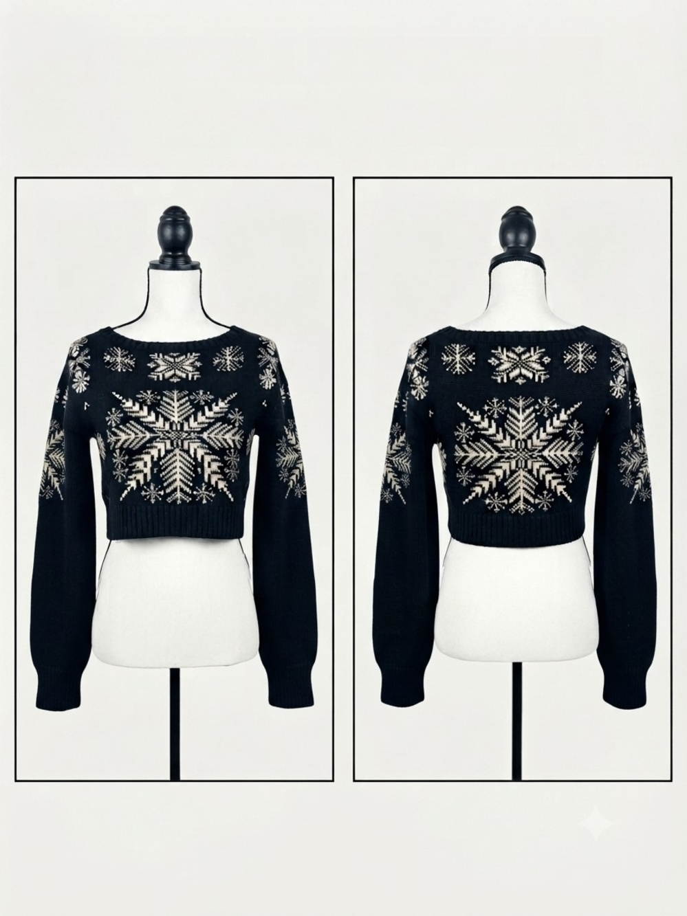 Nasty Gal Black Cropped Snowflake Knit Sweater